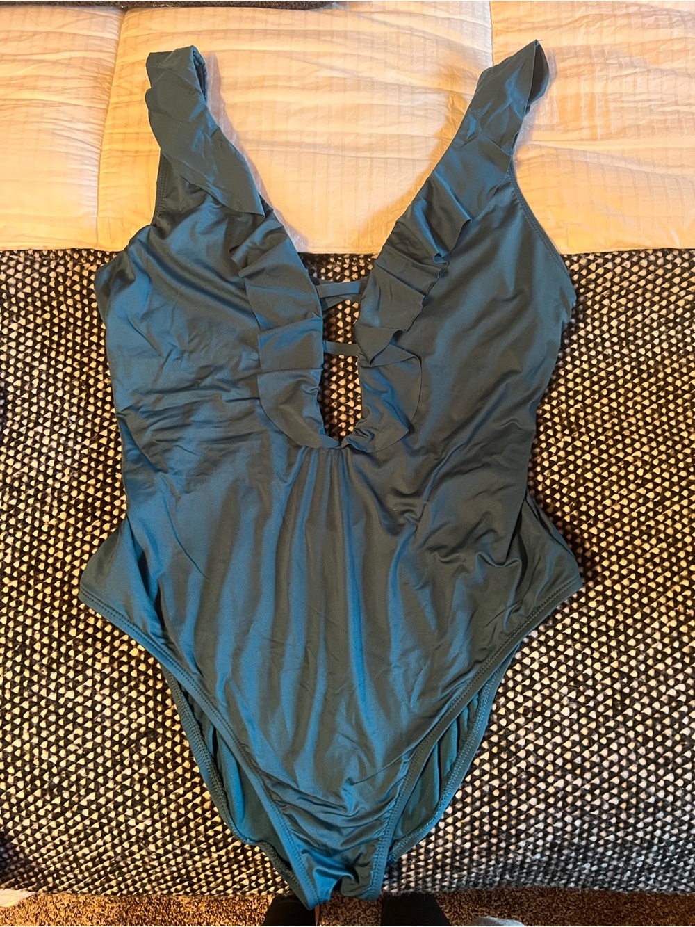Shade & Shore Teal One-Piece Swimsuit with Ruffle Trim